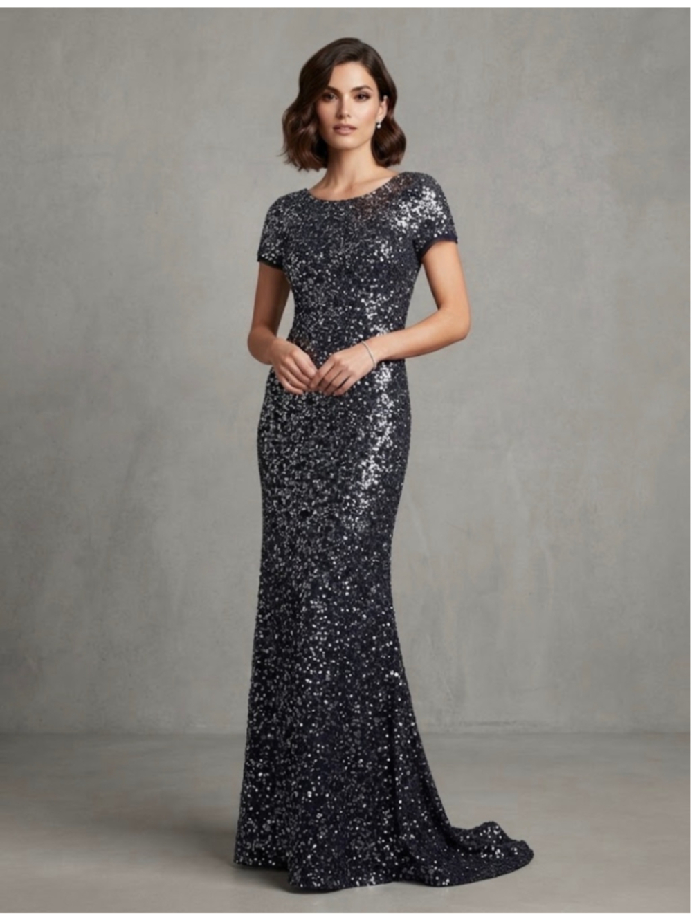 Adrianna Papell Sequin Maxi Dress Black Silver Size 10